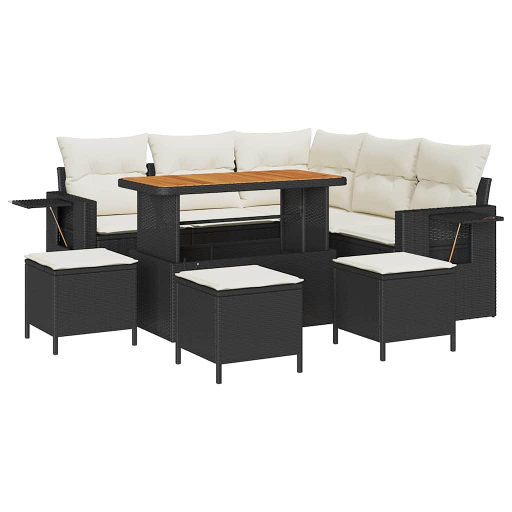 Havesofa Sæt med pude 10 pcs Sort og Cream polyrattan