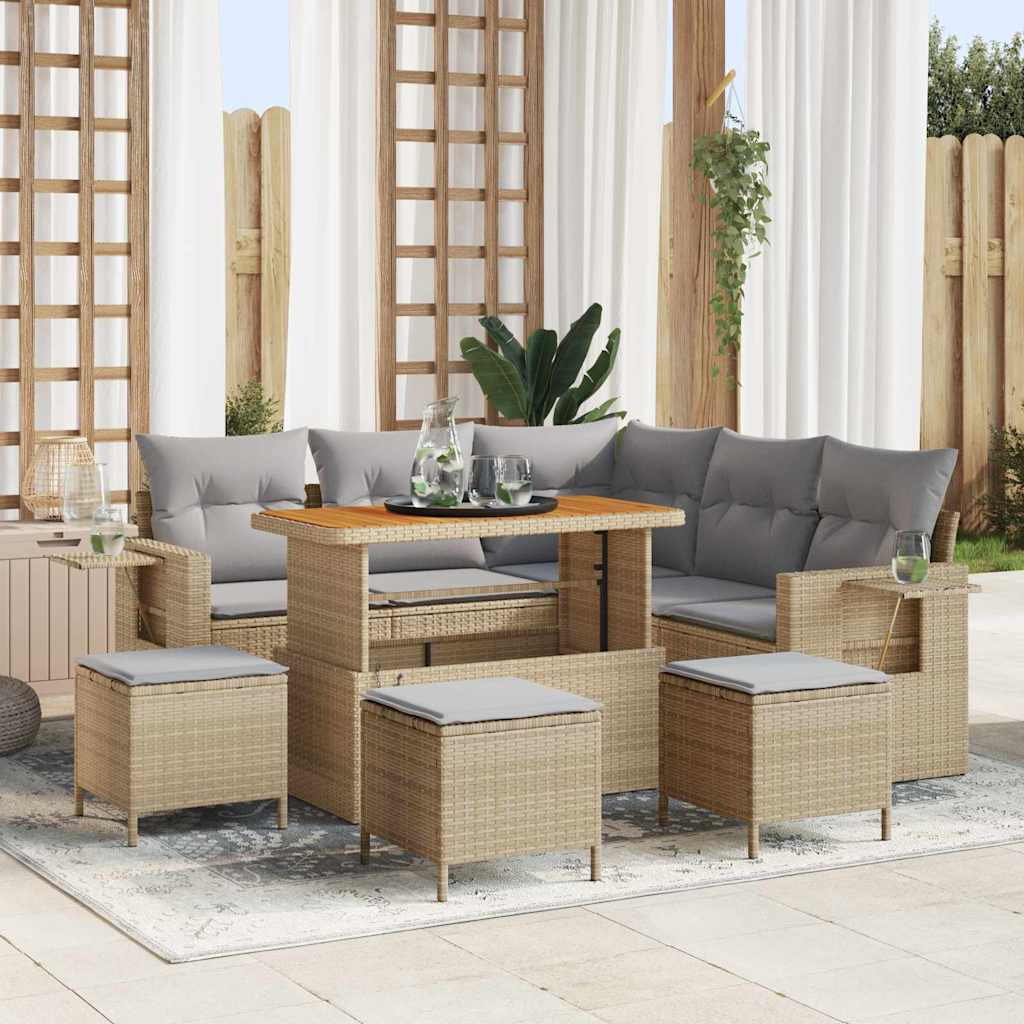 Havesofa Sæt med pude 10 pcs Beige og lys grå polyrattan
