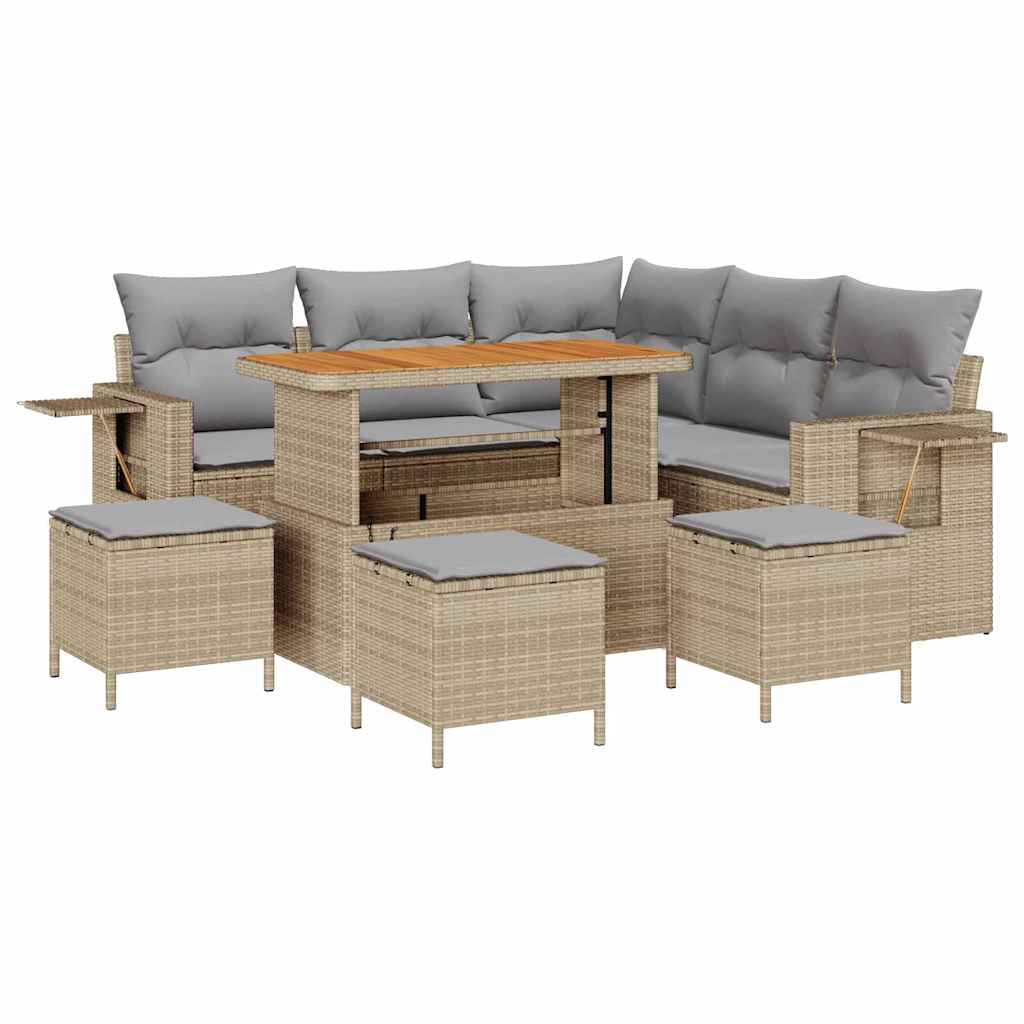 Havesofa Sæt med pude 10 pcs Beige og lys grå polyrattan