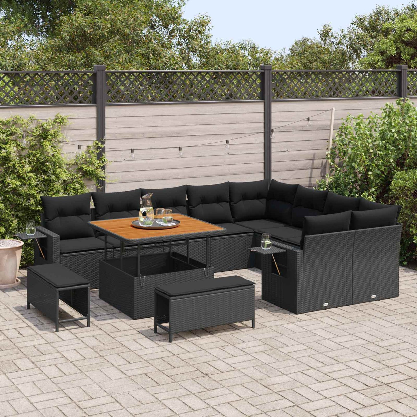 Havesofa Sæt med pude 13 pcs Sort polyrattan