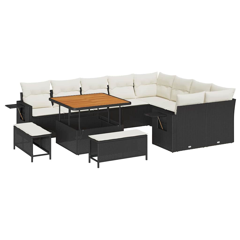 Havesofa Sæt med pude 13 pcs Sort og Cream polyrattan