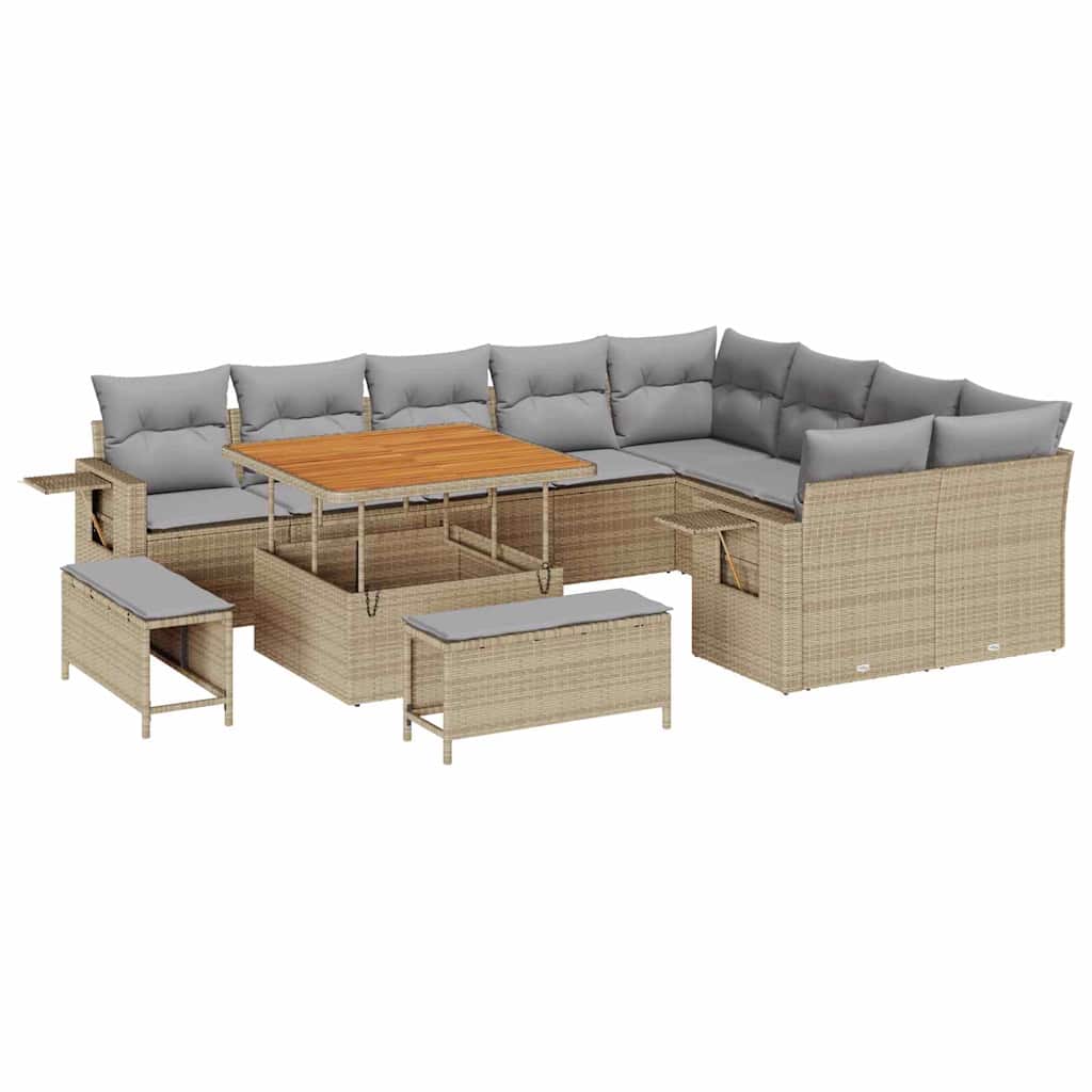 Havesofa Sæt med pude 12 pcs Beige og lys grå polyrattan
