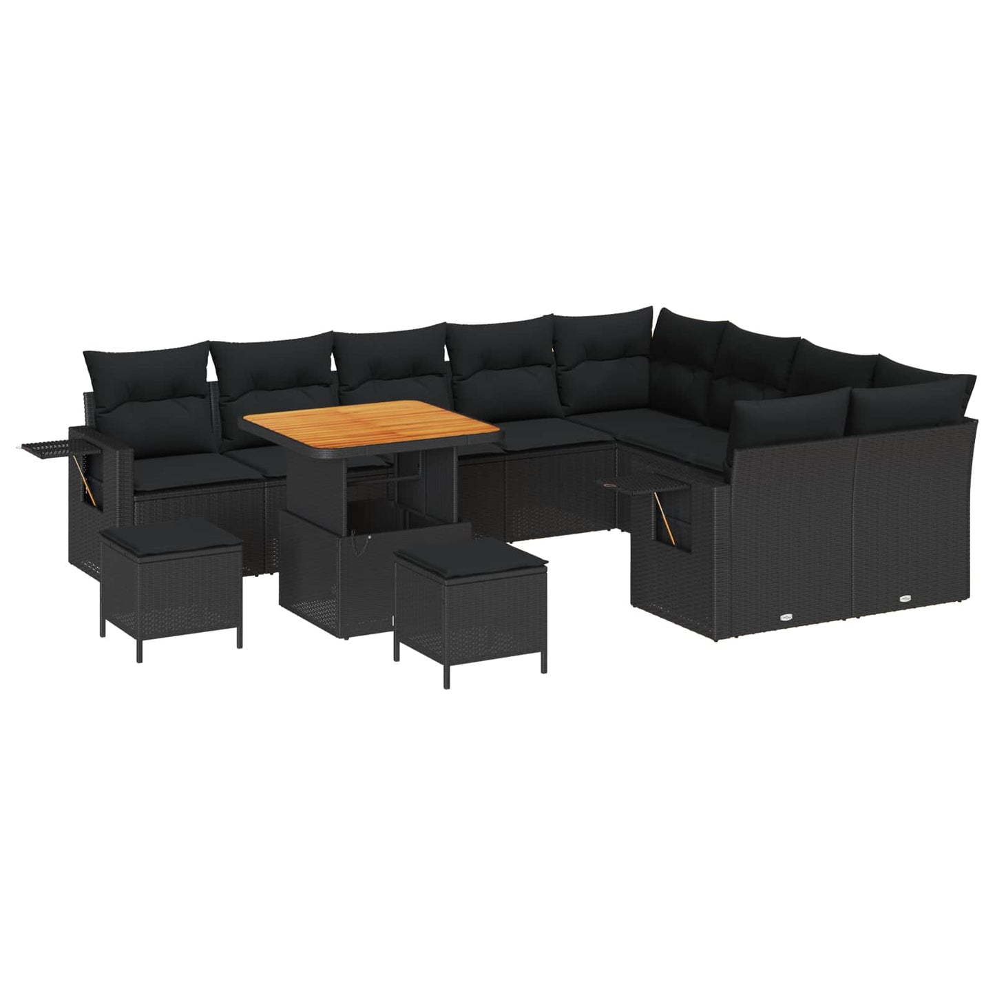 Havesofa Sæt med pude 12 pcs Sort polyrattan