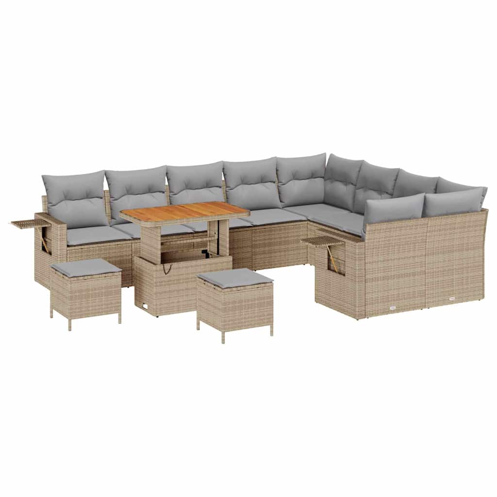 Havesofa Sæt med pude 12 pcs Beige og lys grå polyrattan