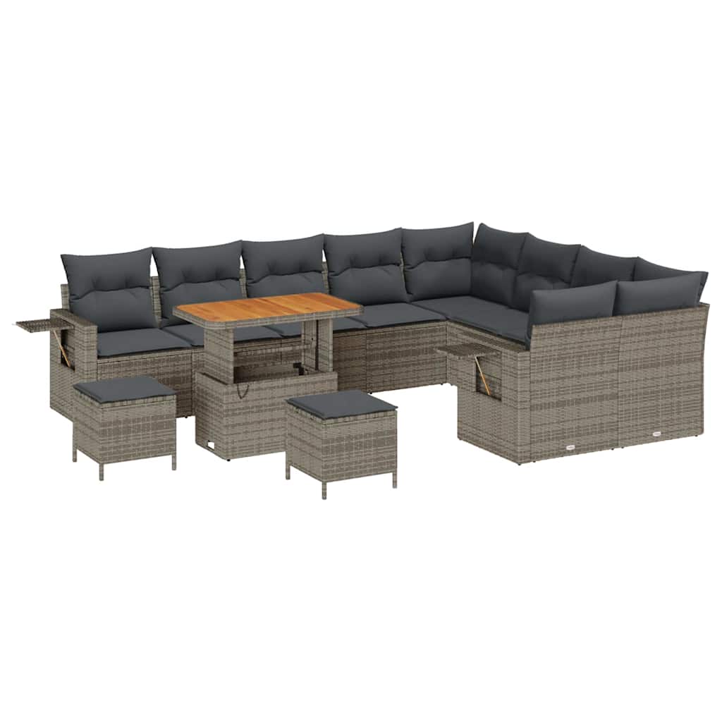 Havesofa Sæt med pude 12 pcs Grå polyrattan