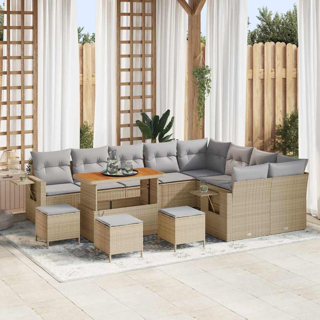 Havesofa Sæt med pude 13 pcs Beige og lys grå polyrattan