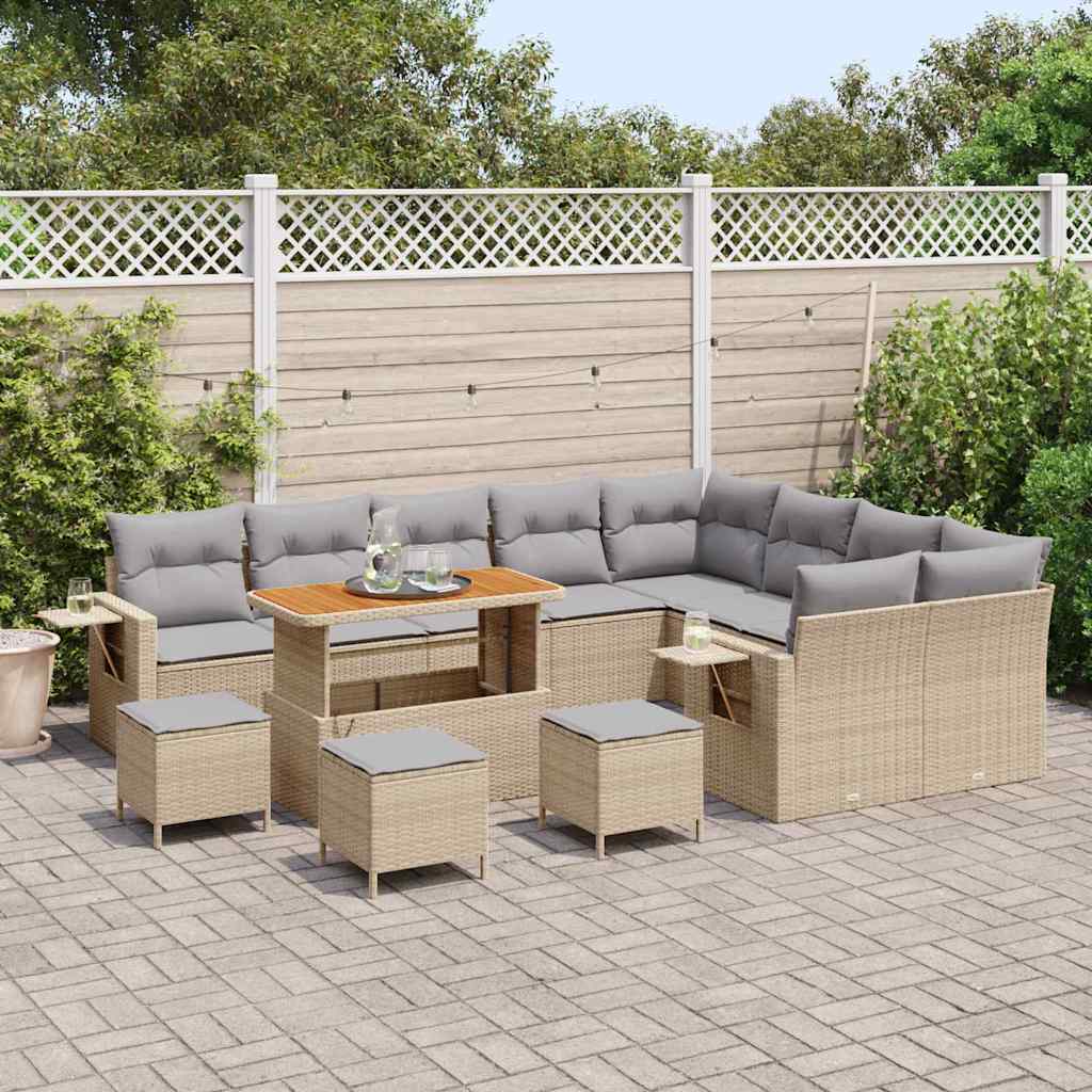 Havesofa Sæt med pude 13 pcs Beige og lys grå polyrattan