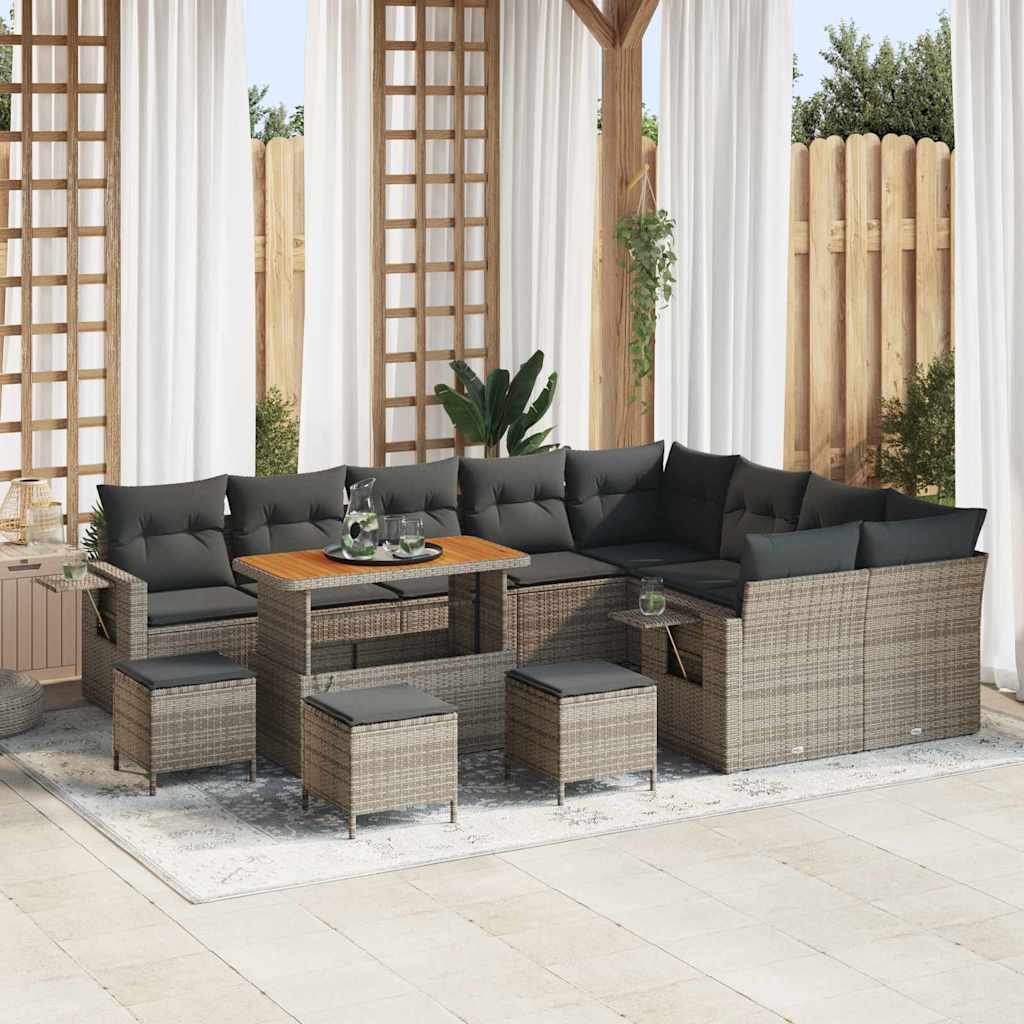 Havesofa Sæt med pude 13 pcs Grå polyrattan