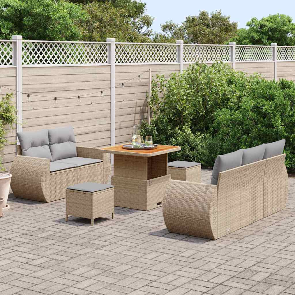 Havesofa Sæt med pude 8 pcs Beige og lys grå polyrattan