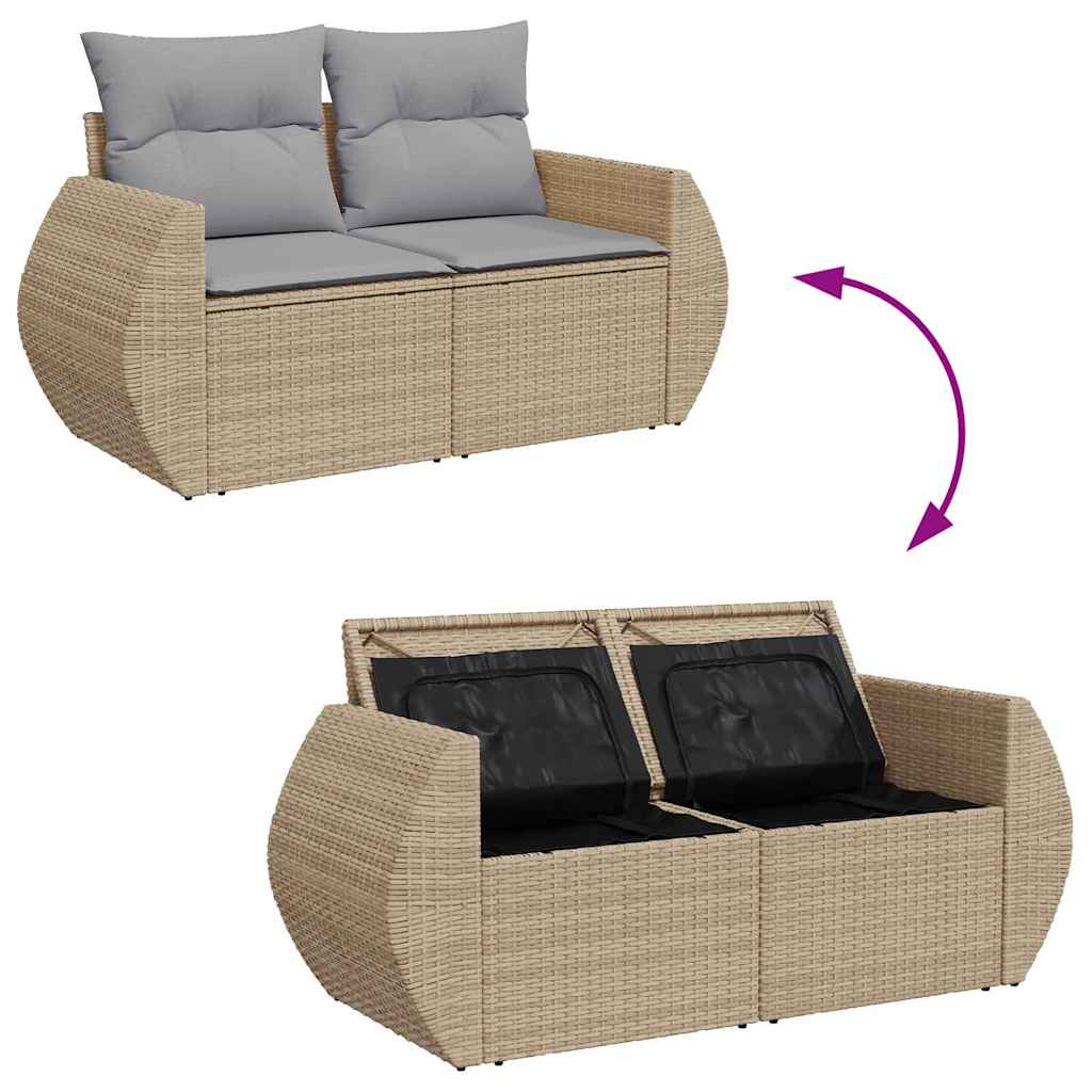 Havesofa Sæt med pude 8 pcs Beige og lys grå polyrattan