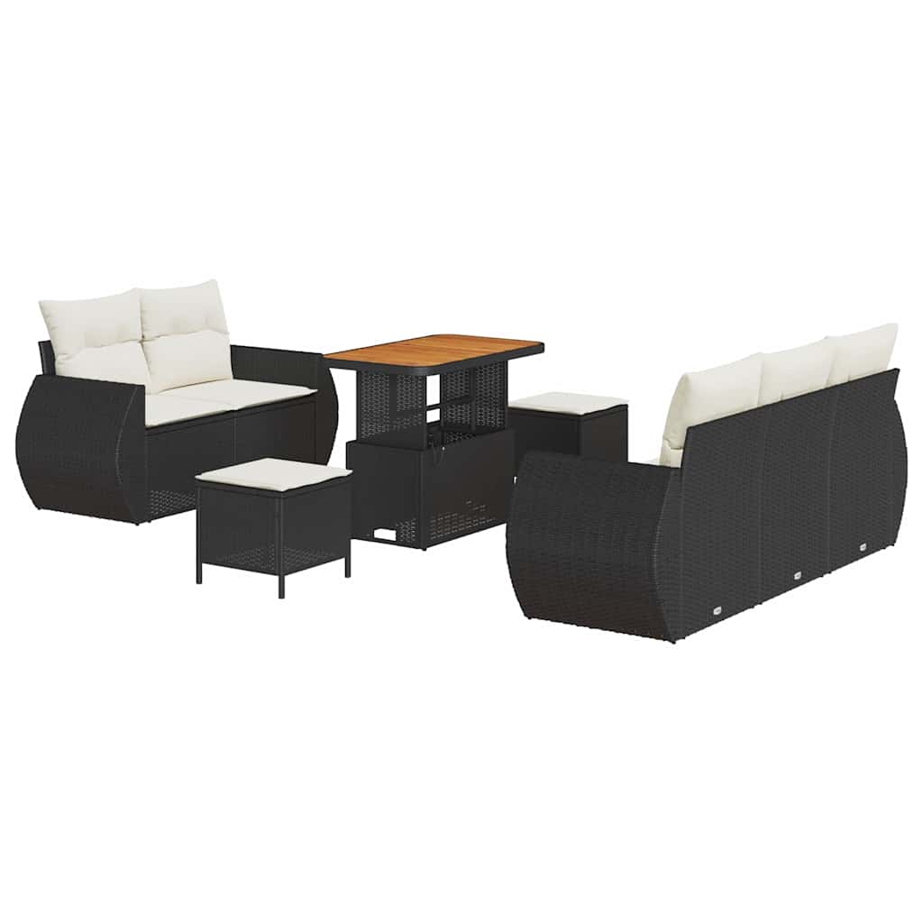 Havesofa Sæt med pude med pude 8 pcs Sort og Cream polyrattan