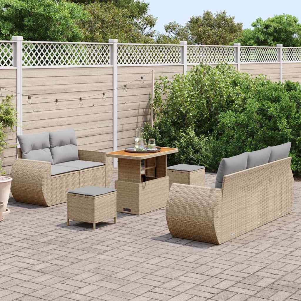 Havesofa Sæt 8 stk. 5-Antal sæder Beige og lys grå polyrattan