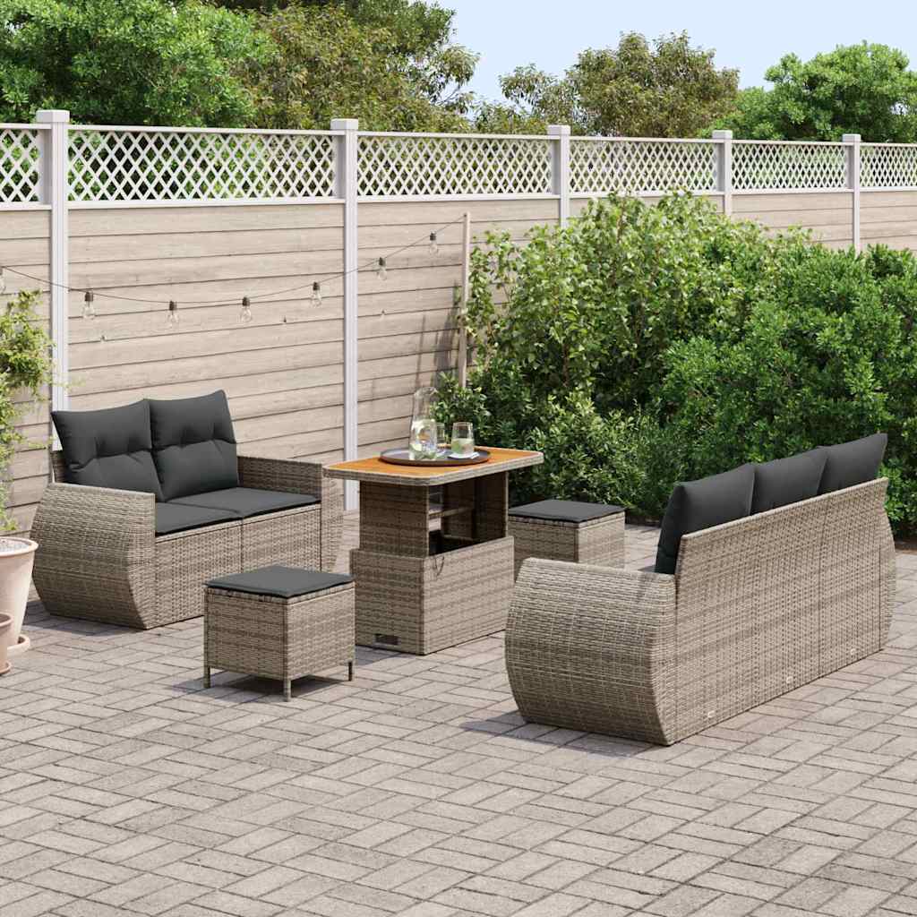 Havesofa Sæt med pude med opbevaring 8 pcs Grå polyrattan