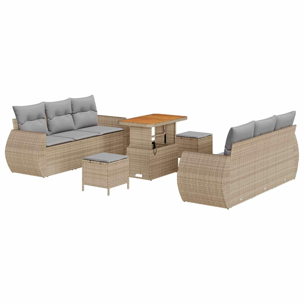 Havesofa Sæt med pude 9 pcs Beige og lys grå polyrattan