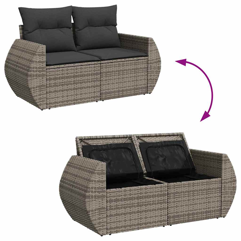 Havesofa Sæt med pude med opbevaring 9 pcs Grå polyrattan