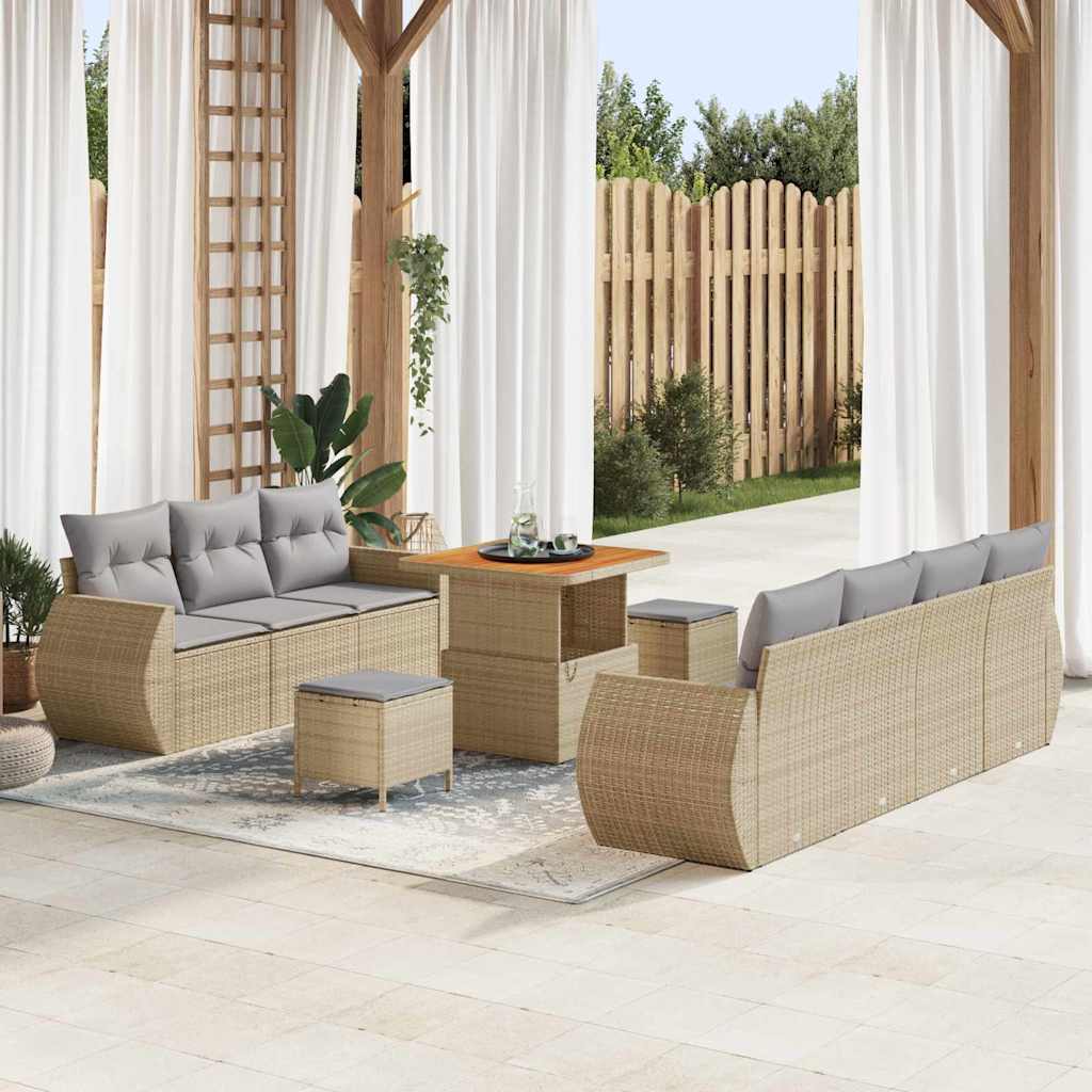 Havesofa Sæt med pude 10 pcs Beige og lys grå polyrattan