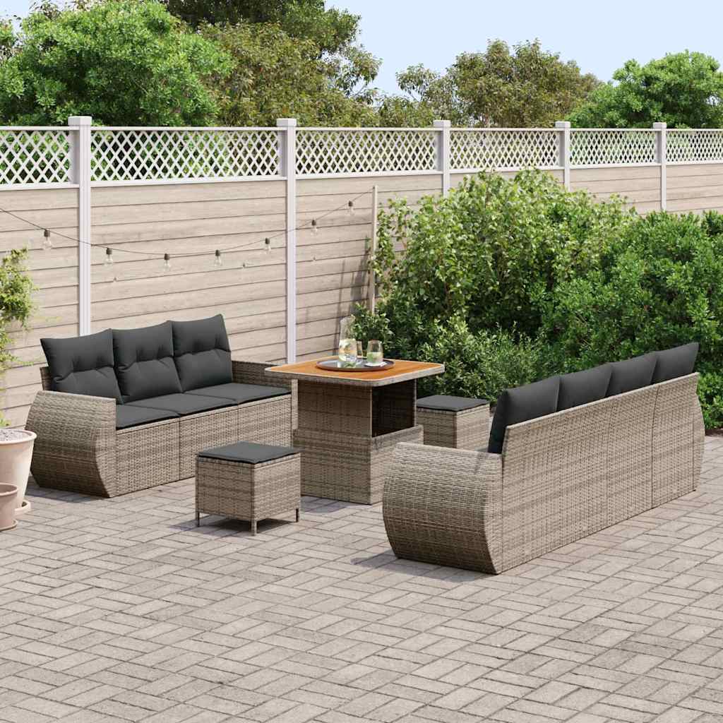 Havesofa Sæt med pude med opbevaring 10 pcs Grå polyrattan
