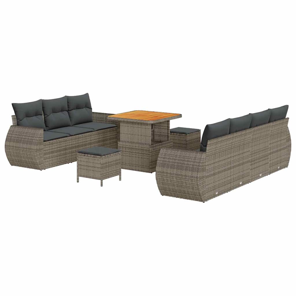 Havesofa Sæt med pude med opbevaring 10 pcs Grå polyrattan