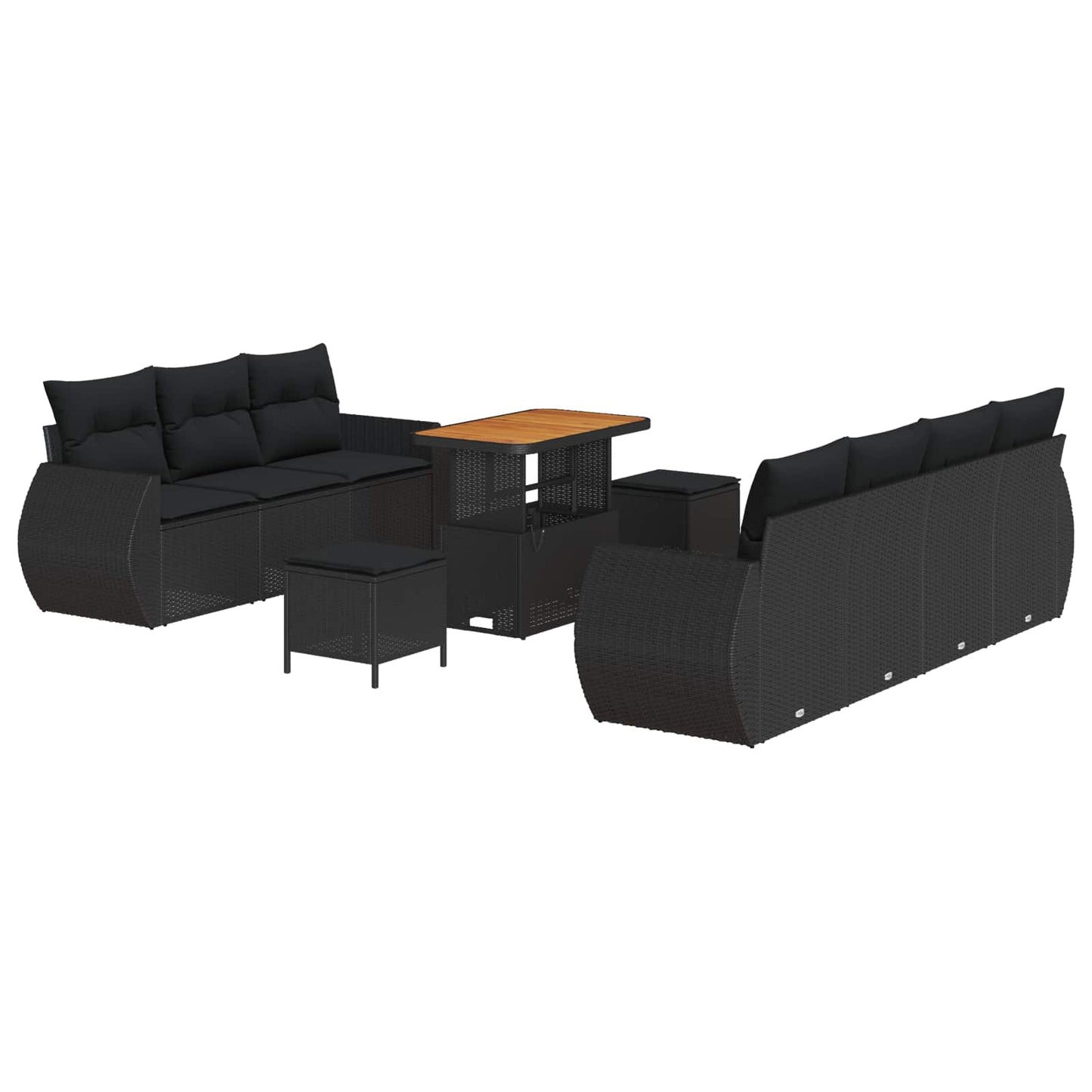 Havesofa Sæt med pude med opbevaring 10 pcs Sort polyrattan