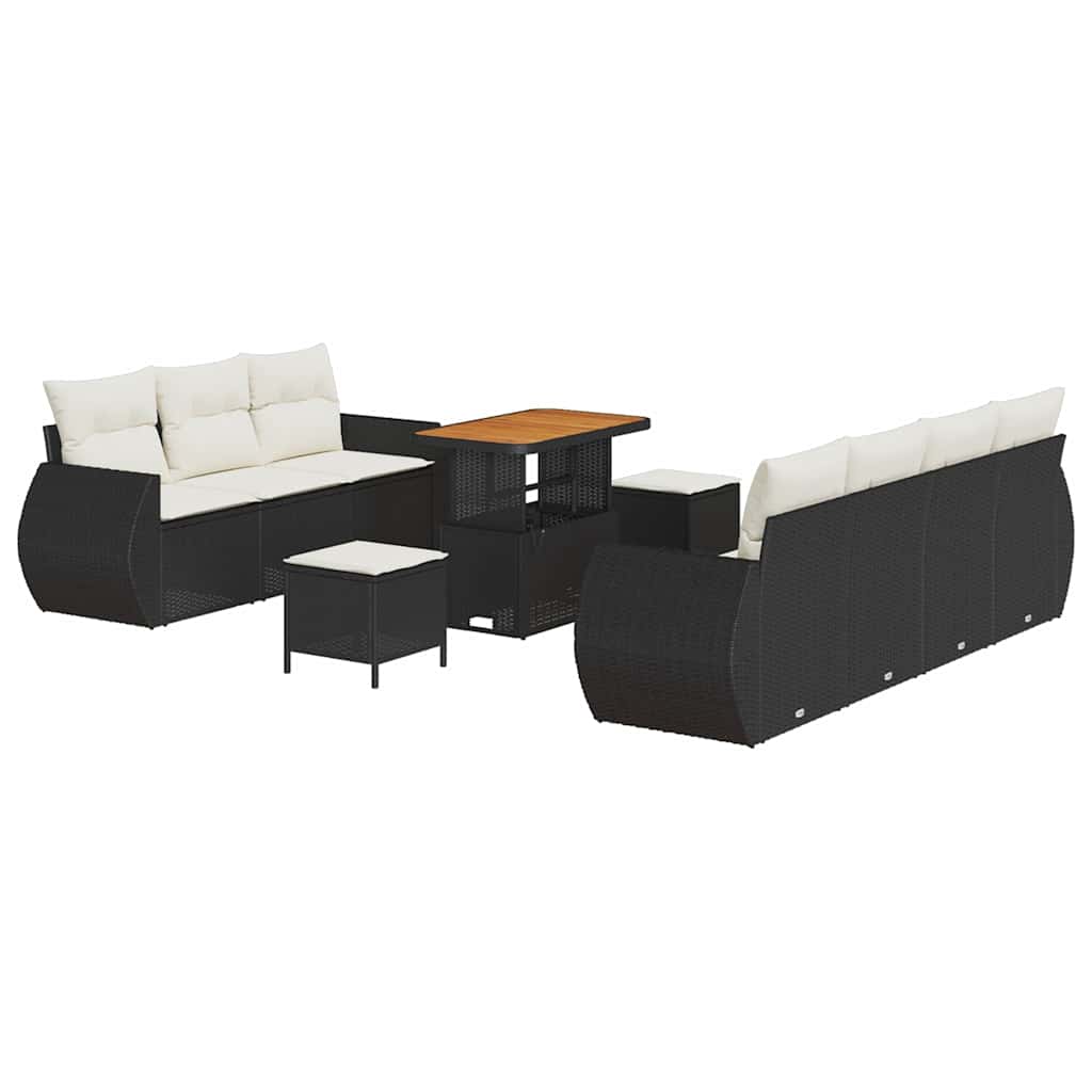 Havesofa Sæt med pude med pude 10 pcs Sort og Cream polyrattan