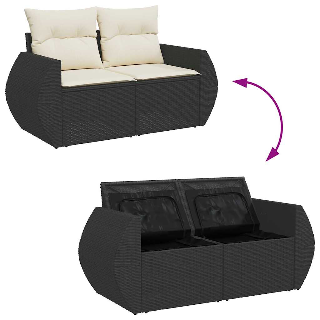 Havesofa Sæt med pude med opbevaring 10 pcs Sort og cremefarvet