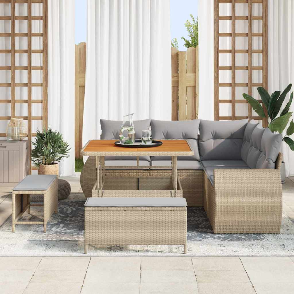 Havesofa Sæt med pude med opbevaring 8 pcs beige og lysegrå