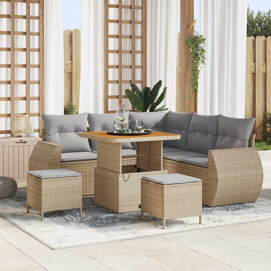 Havesofa Sæt 8 stk. 7-Antal sæder Beige og lys grå polyrattan