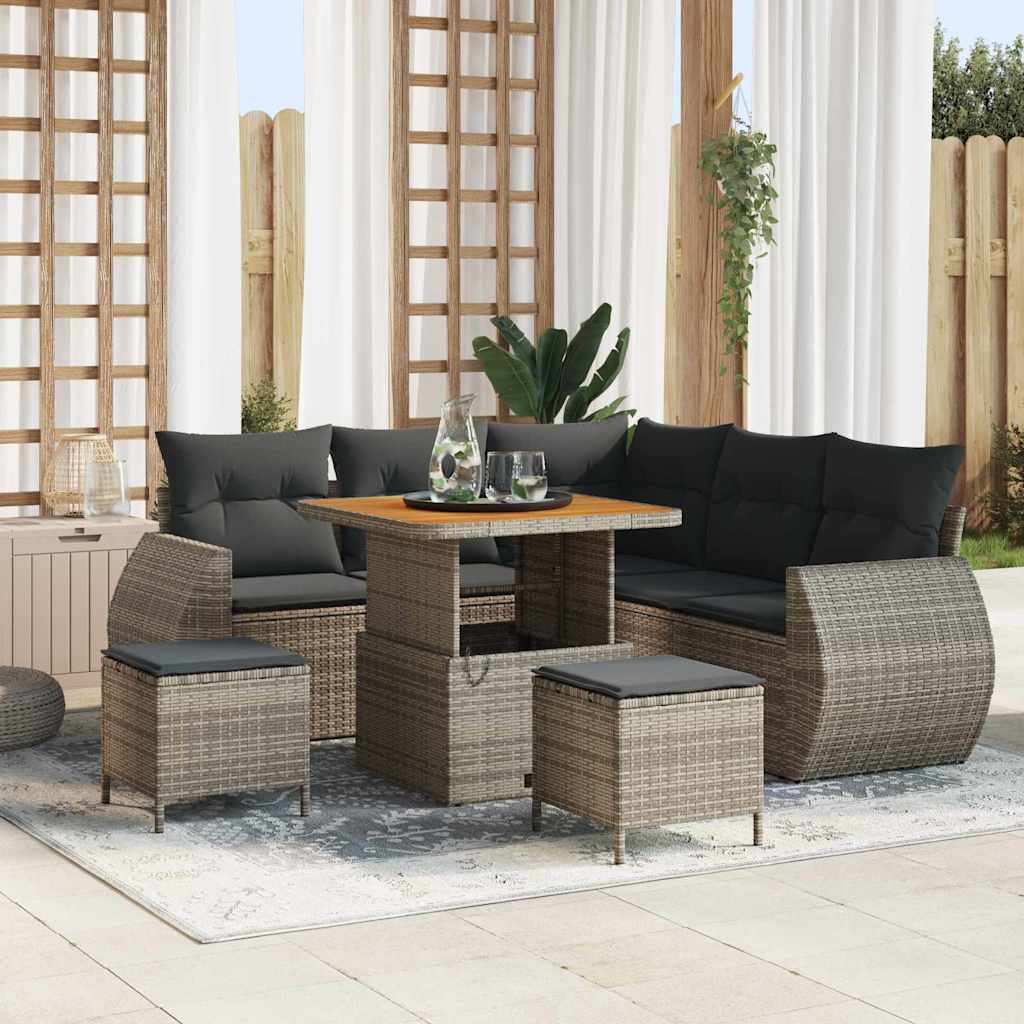 Havesofa Sæt med pude med opbevaring 8 pcs Grå polyrattan