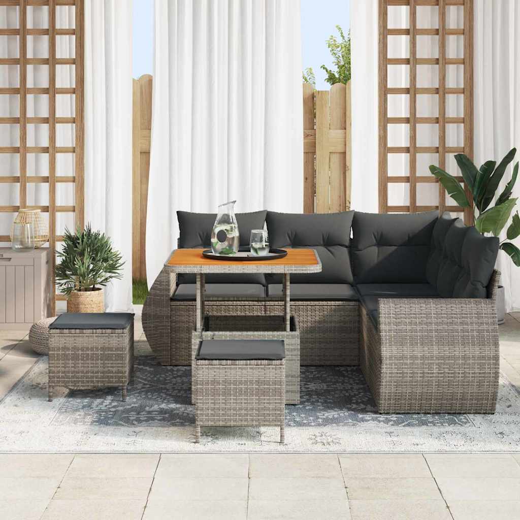 Havesofa Sæt med pude med opbevaring 8 pcs Grå polyrattan