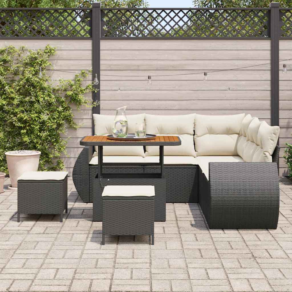 Havesofa Sæt med pude med pude 8 pcs Sort og Cream polyrattan