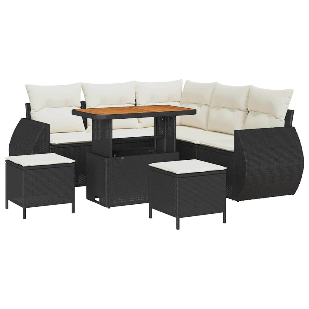 Havesofa Sæt med pude med pude 8 pcs Sort og Cream polyrattan
