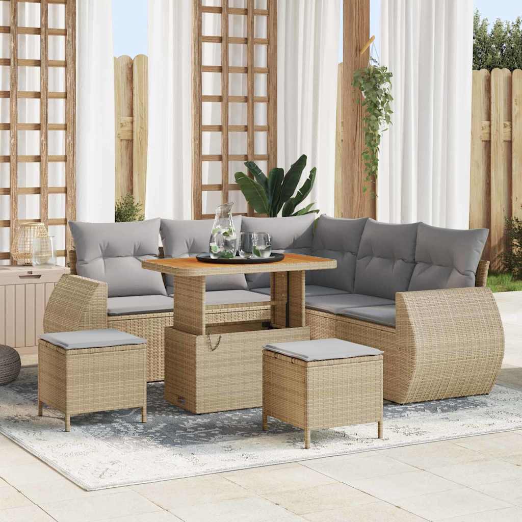 Havesofa Sæt med pude med opbevaring 8 pcs beige og lysegrå