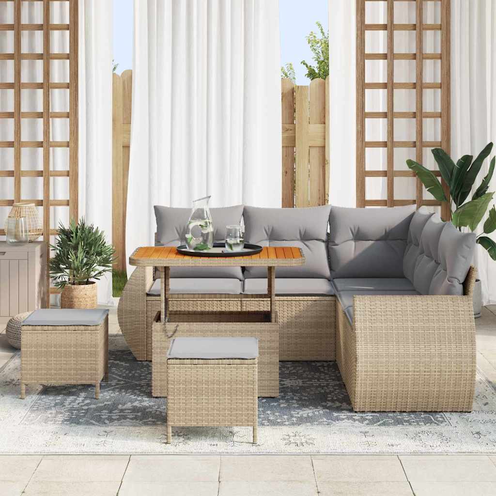Havesofa Sæt med pude med opbevaring 8 pcs beige og lysegrå