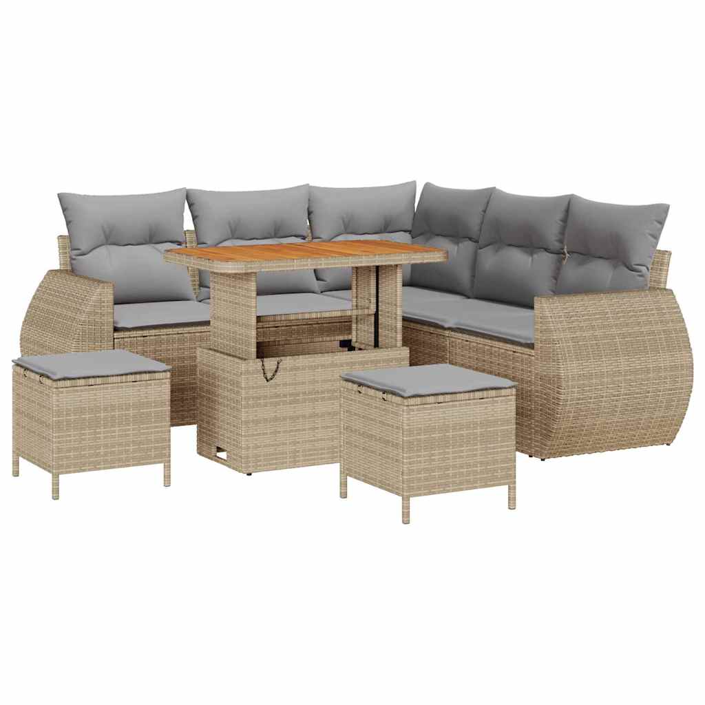 Havesofa Sæt med pude med opbevaring 8 pcs beige og lysegrå