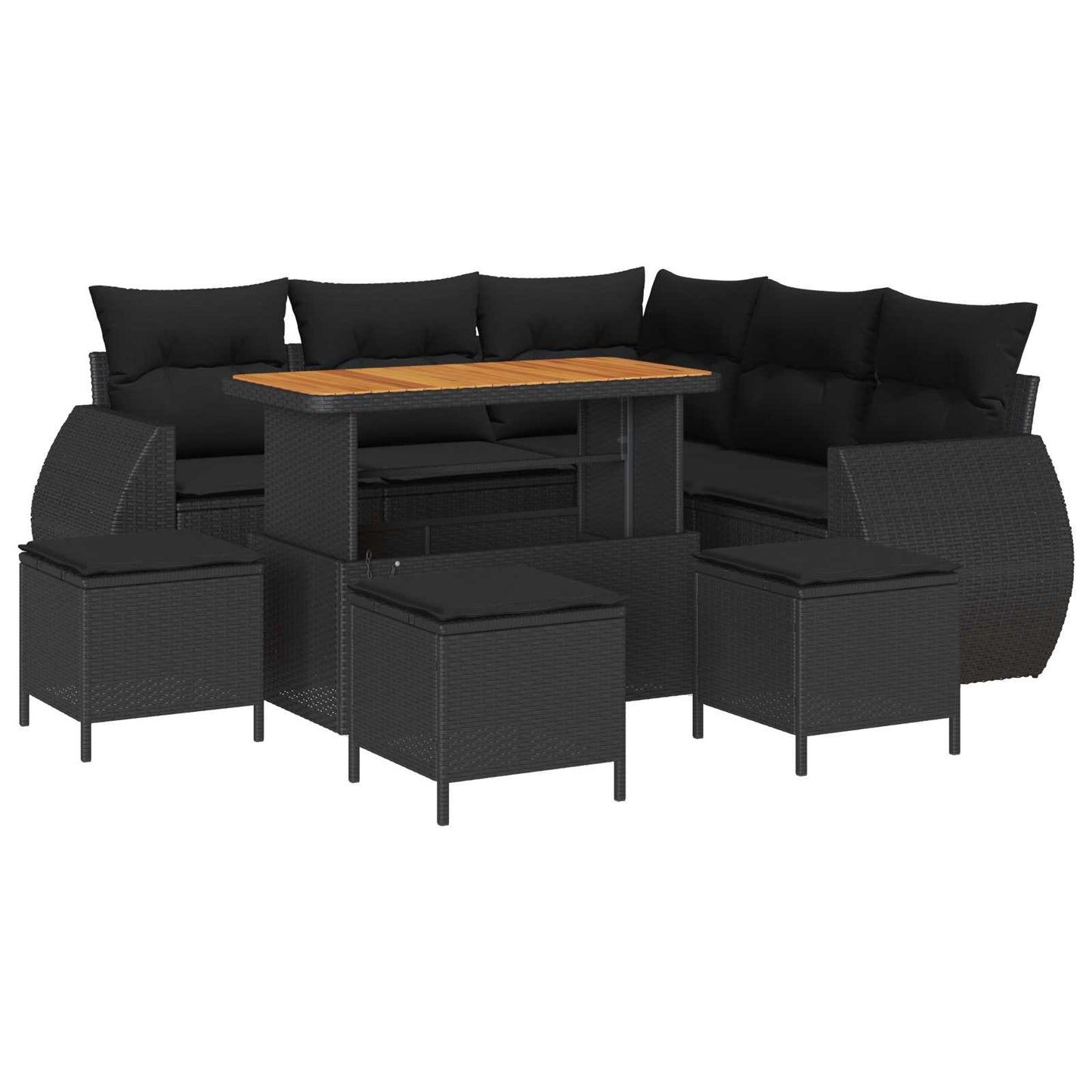 Havesofa Sæt 9 pcs 8-Antal sæder Sort polyrattan