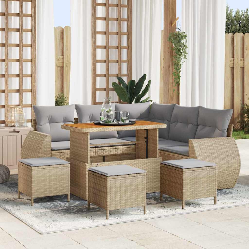 Havesofa Sæt med pude 9 pcs Beige og lys grå polyrattan