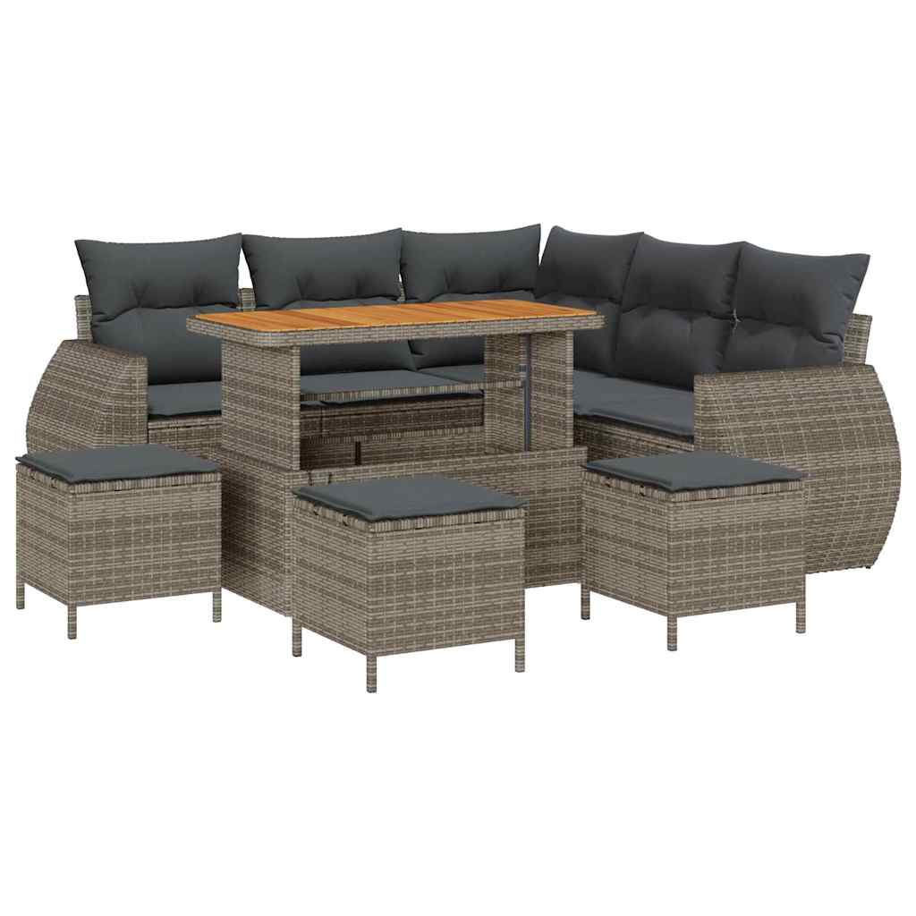 Havesofa Sæt med pude med opbevaring 9 pcs Grå polyrattan