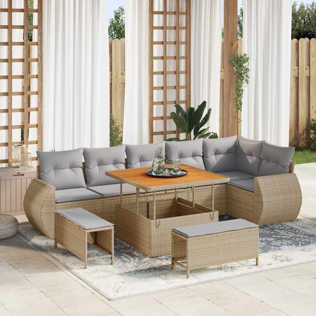 Havesofa Sæt med pude med opbevaring 9 pcs beige og lysegrå