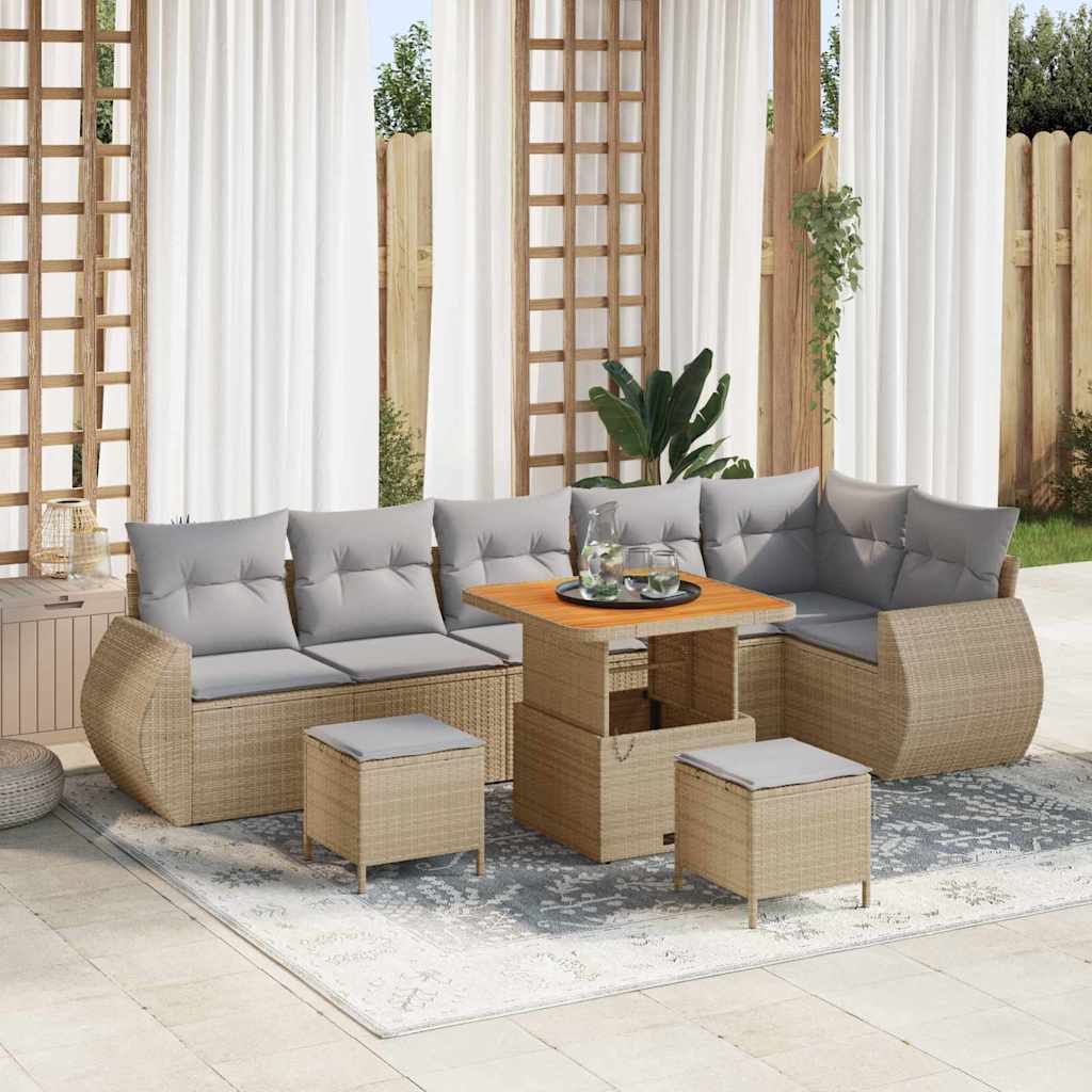 Havesofa Sæt 9 stk. 9-Antal sæder Beige og lys grå Poly Rattan