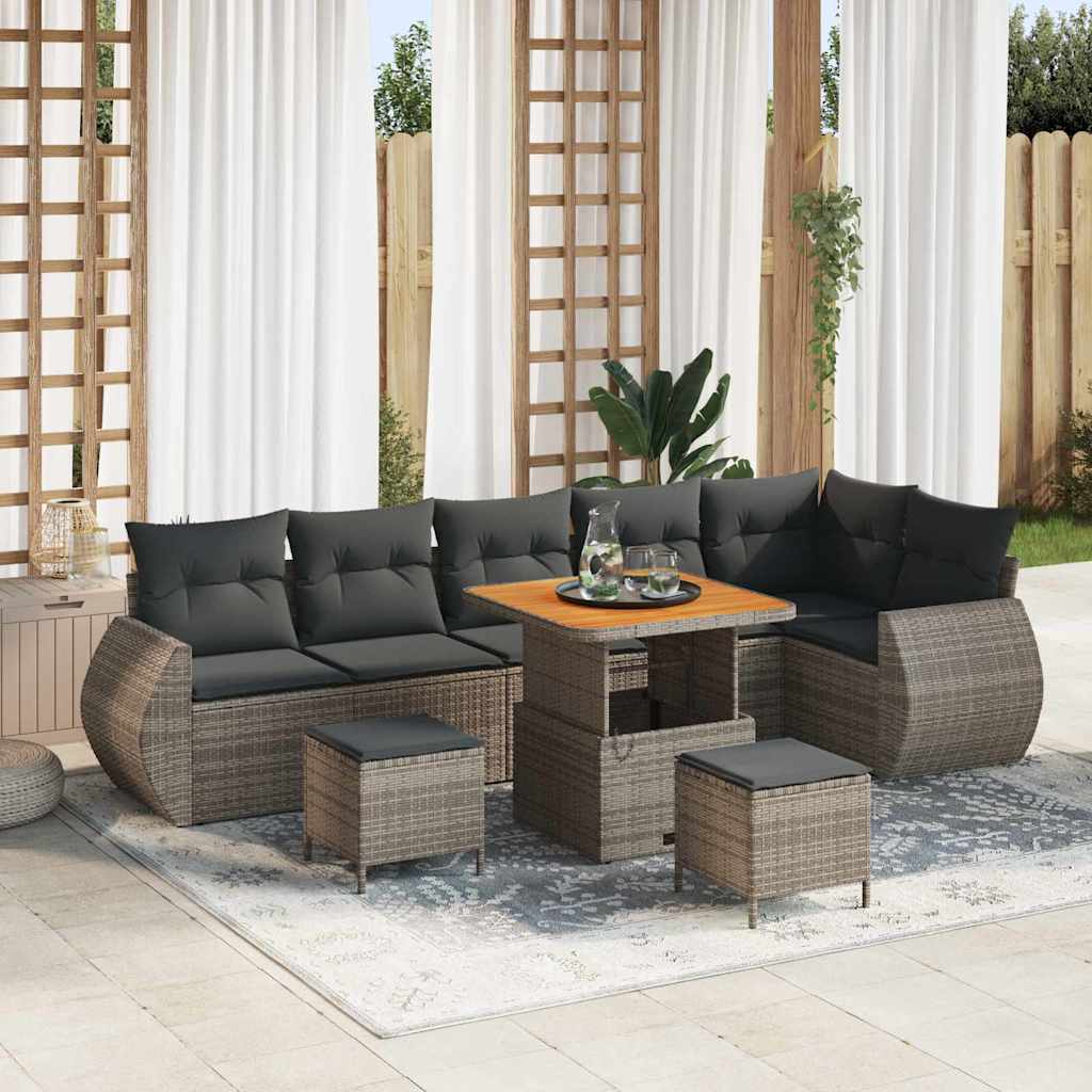 Havesofa Sæt med pude med opbevaring 9 pcs Grå Poly Rattan