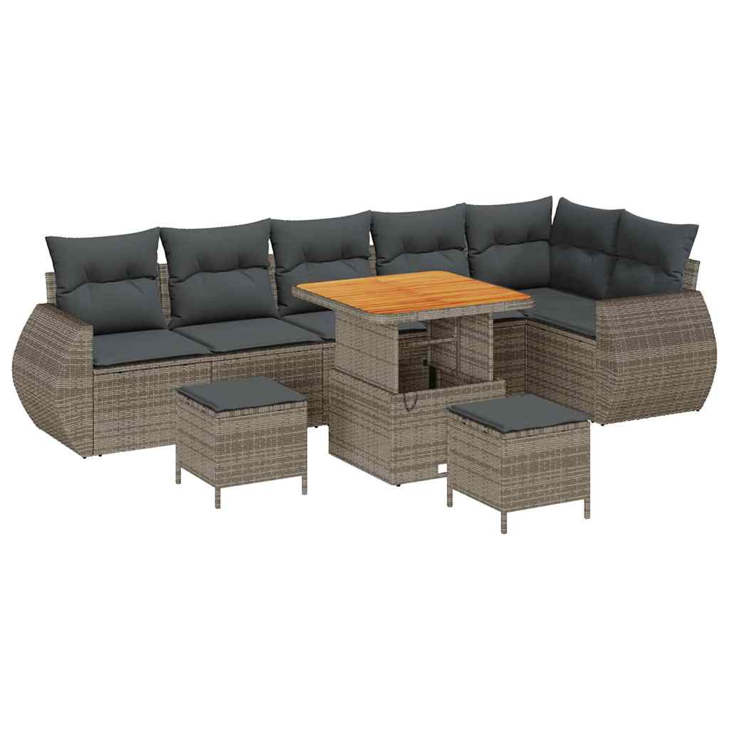 Havesofa Sæt med pude med opbevaring 9 pcs Grå Poly Rattan