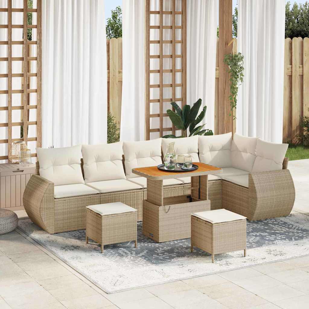 Havesofa Sæt med pude med pude 9 pcs Beige og creme Poly Rattan