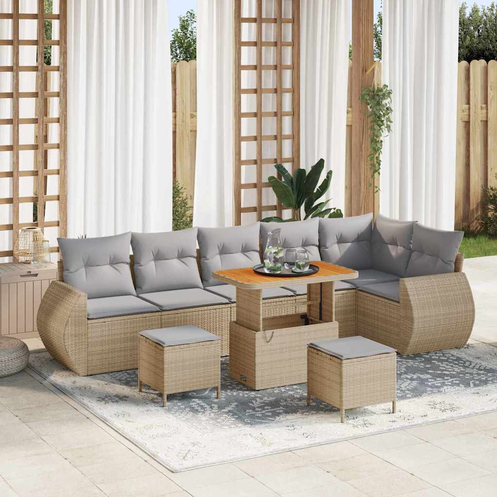 Havesofa Sæt med pude med opbevaring 9 pcs beige og lysegrå