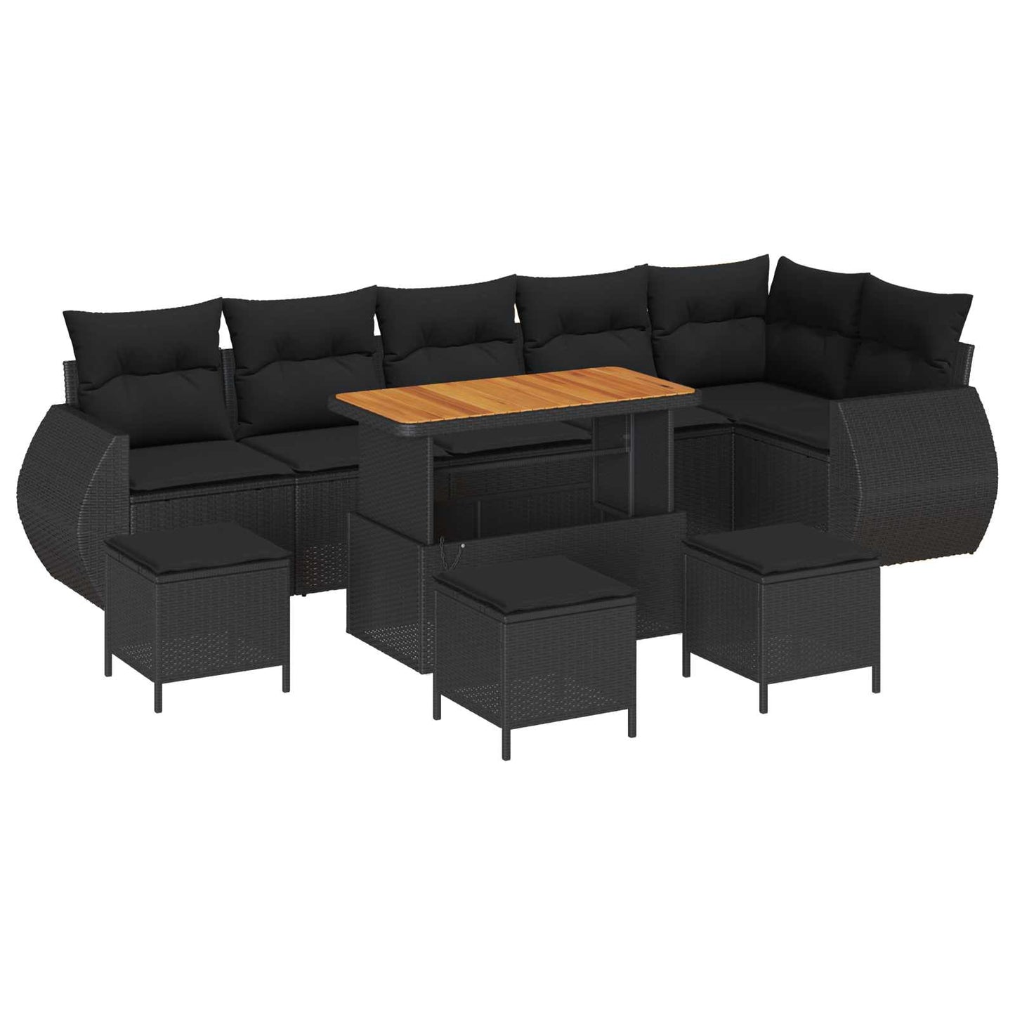 Havesofa Sæt med pude med opbevaring 10 pcs Sort Poly Rattan