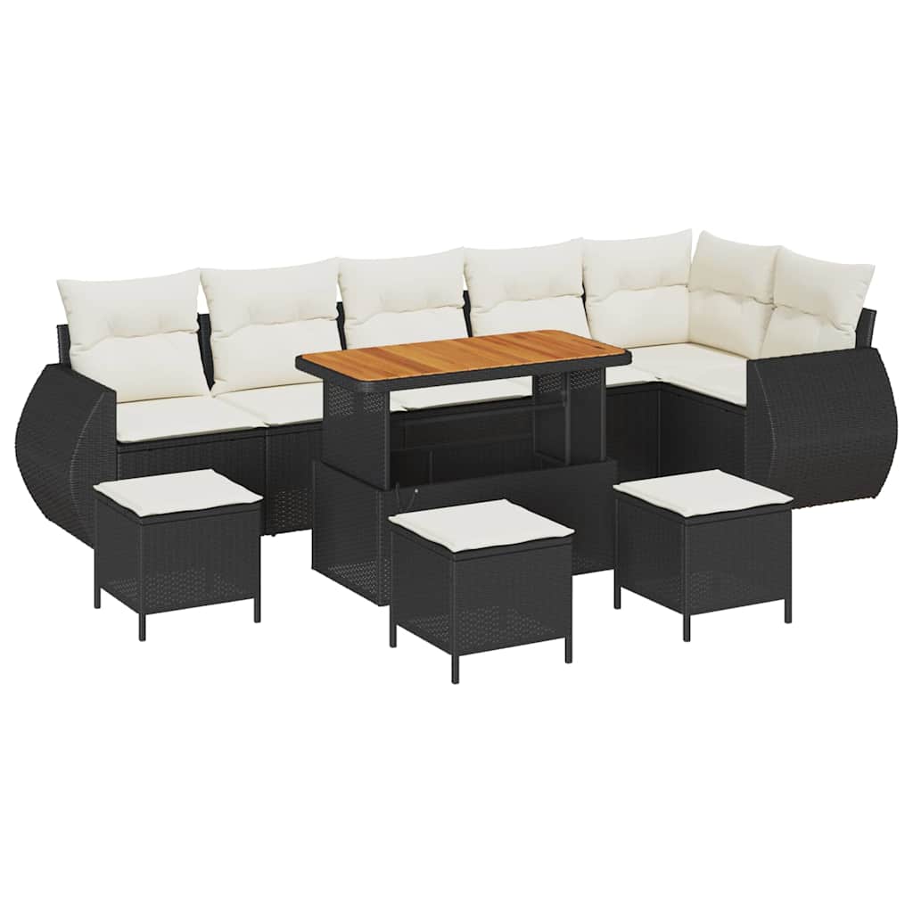 Havesofa Sæt med pude med pude 10 pcs Sort og Cream Poly Rattan