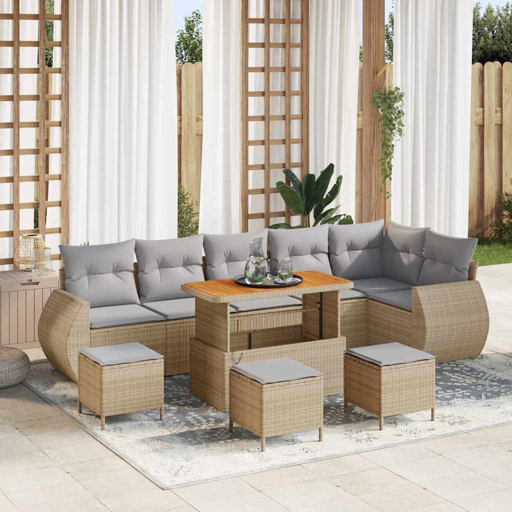 Havesofa Sæt med pude 10 pcs Beige og lys grå Poly Rattan