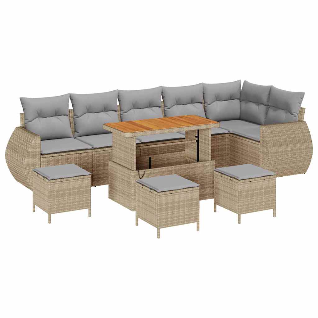 Havesofa Sæt med pude 10 pcs Beige og lys grå Poly Rattan