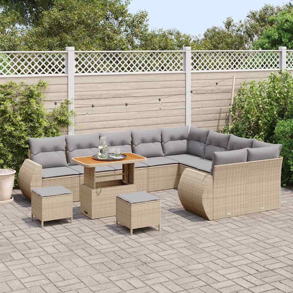 Havesofa Sæt med pude 12 pcs Beige og lys grå Poly Rattan