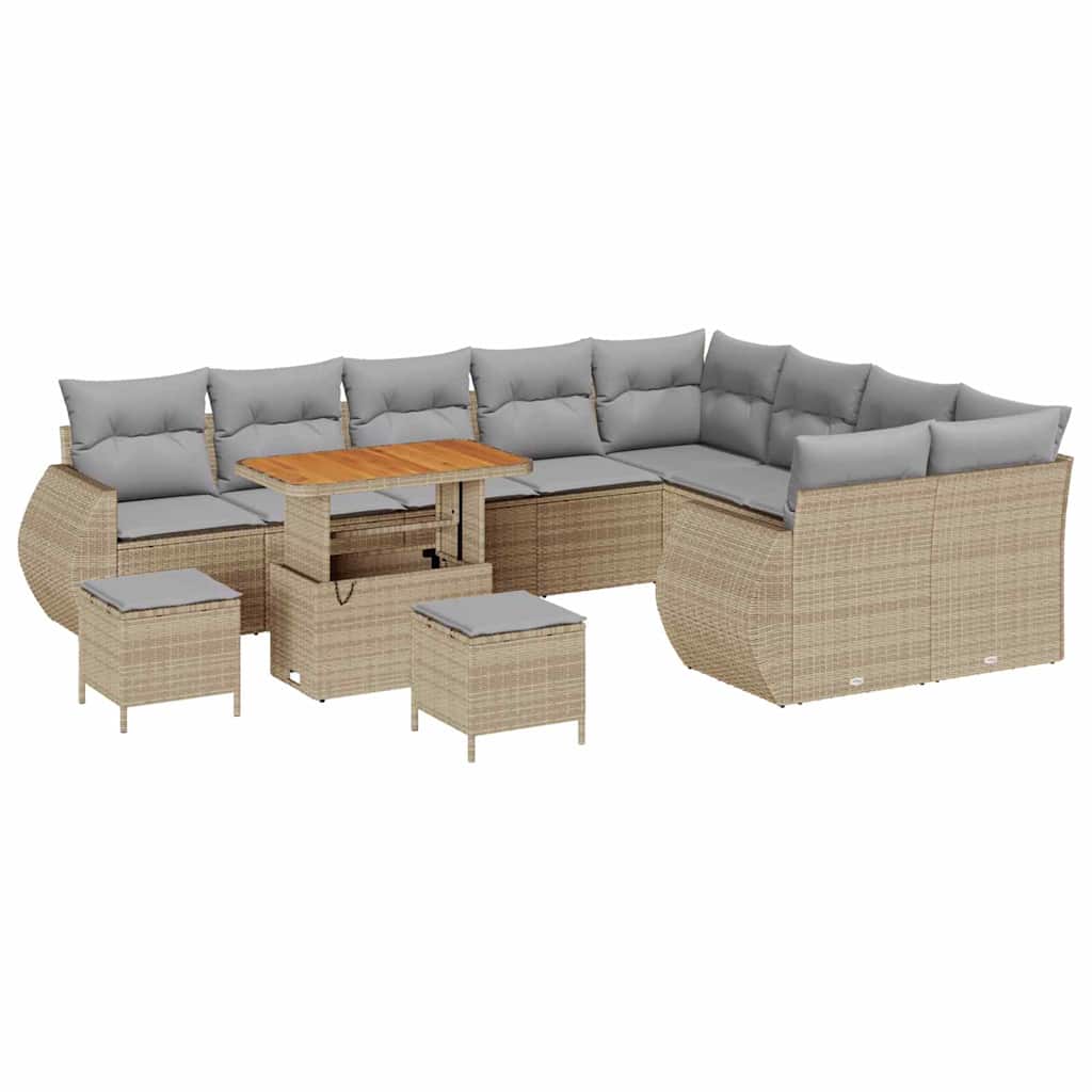 Havesofa Sæt med pude 12 pcs Beige og lys grå Poly Rattan