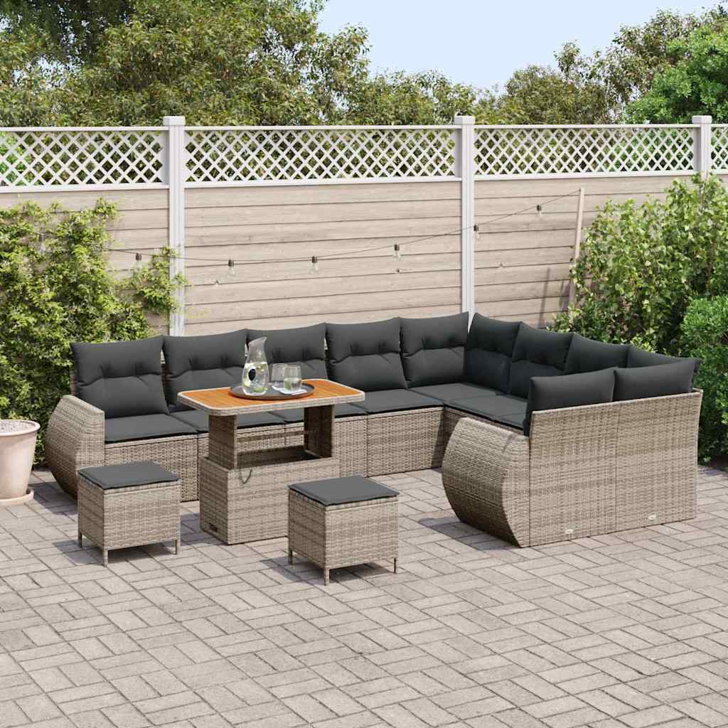 Havesofa Sæt 12 pcs Grå Polyrattan og pulverlakeret stål